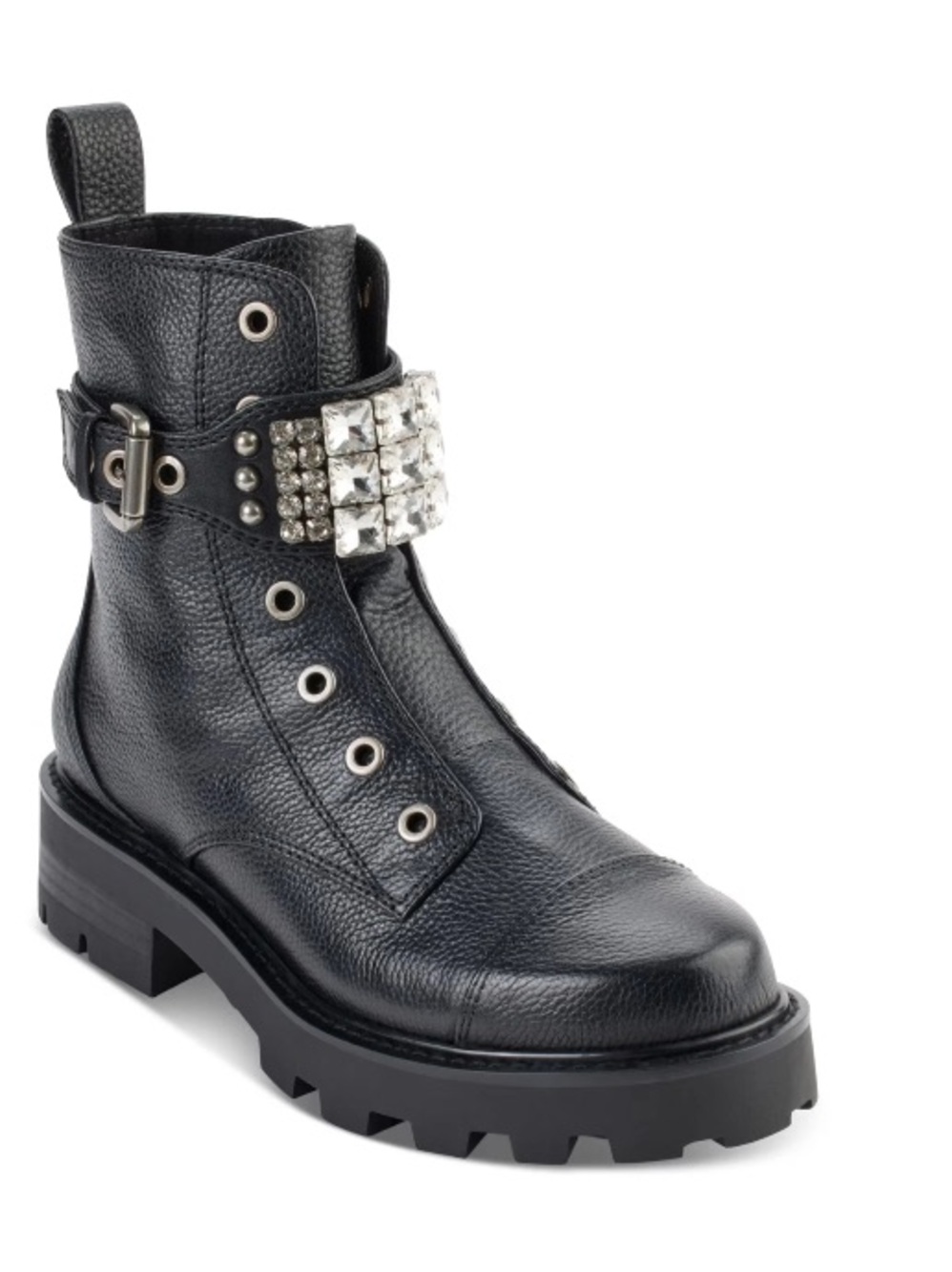 Karl Lagerfeld Paris Maeva Black Leather Combat Boots